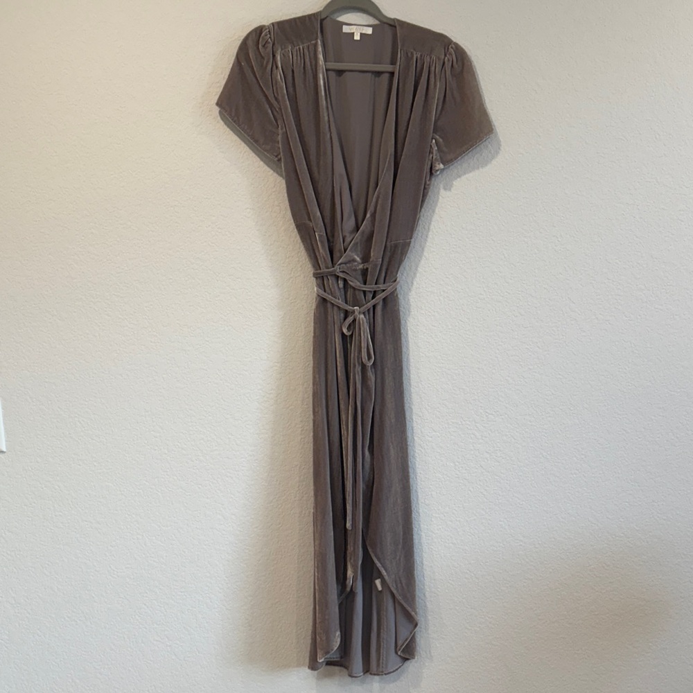 Elegant Gray Velvet Wrap Dress